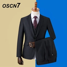 OSCN7 клетчатые Костюмы Под заказ для мужчин Slim Fit Свадебная вечеринка мужской s портной костюм модный 3 шт Блейзер брюки жилет ZM-591