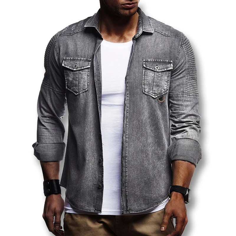 Мужские весенние осенние джинсовые рубашки Camiseta mculina, мужские повседневные модные облегающие однотонные рубашки больших размеров Hombre