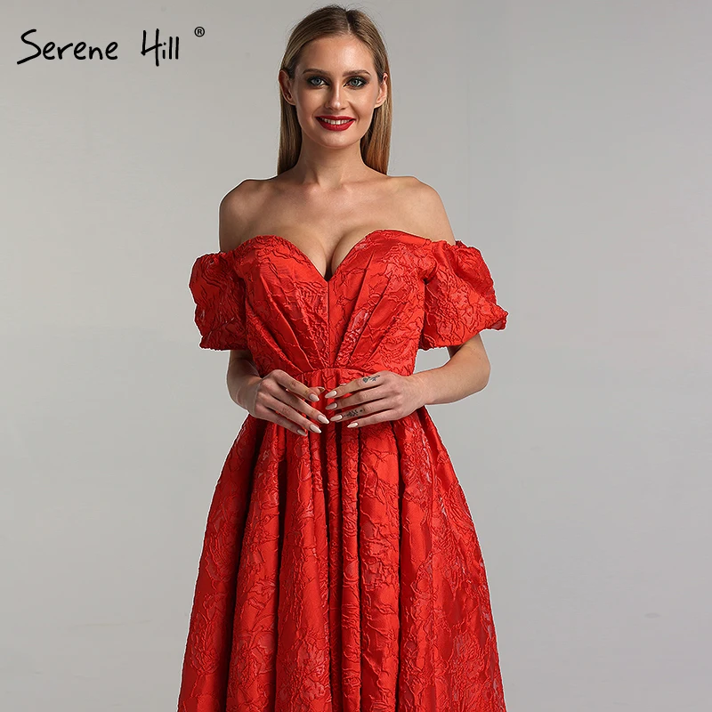 New Designer Red Short Sleeve Evening Gowns Off Shoulder Sexy