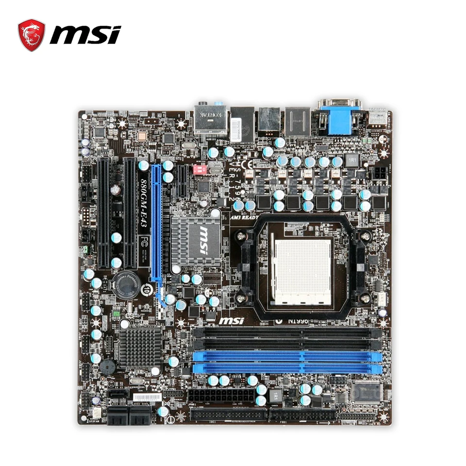 Оригинальный MSI 880GM-E43 рабочего Материнская плата 880 г разъем AM3 DDR3 16 STAT2 USB2.0 micro atx 100%