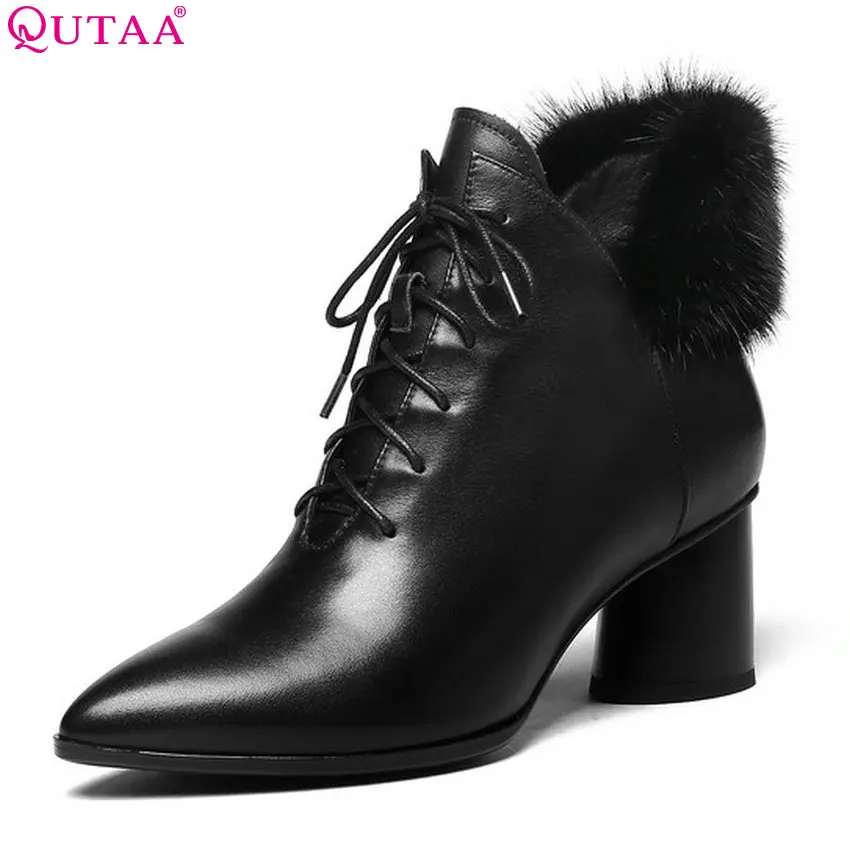 

QUTAA 2019 Women Ankle Boots Fashion Women Shoes Platform Winter Shoes Cow Leather+pu Women Motorcycle Boots Big Size 34-42