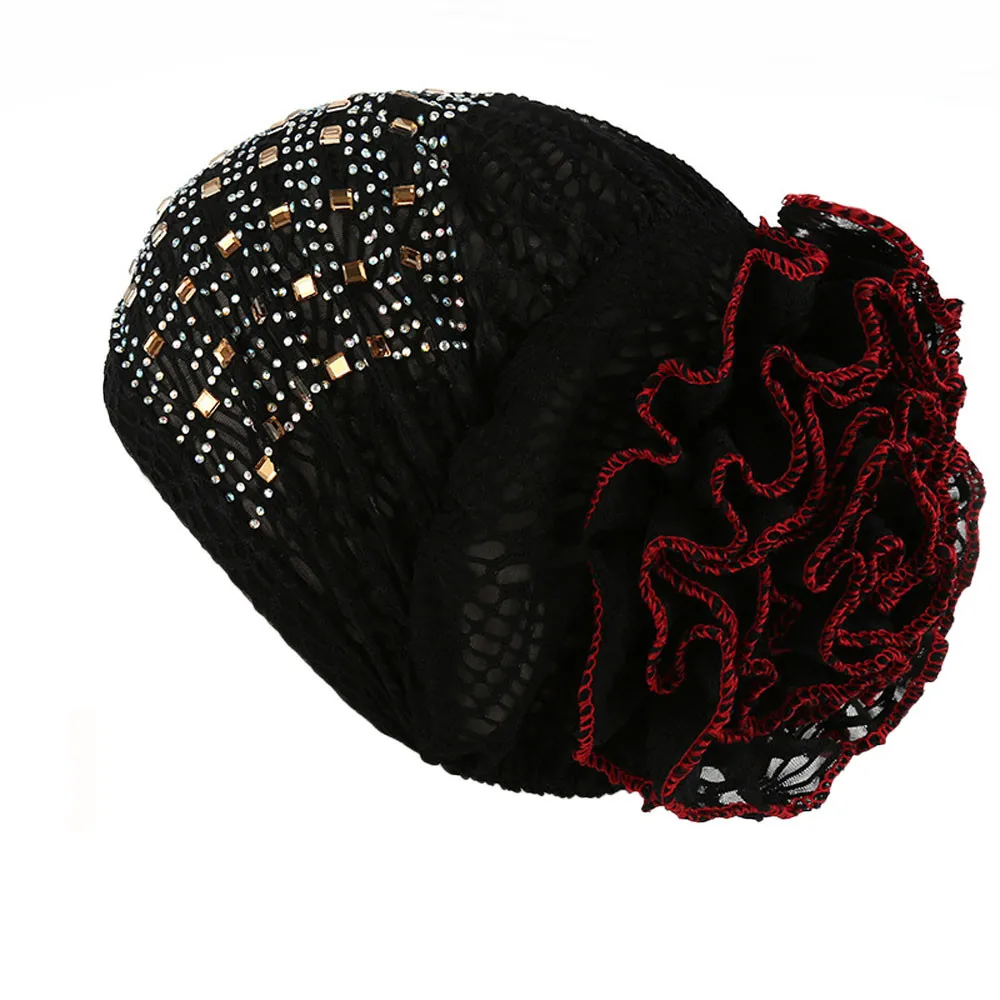 Новые женские мусульманские аксессуары для волос тюрбан шапка под хиджаб цветок эластичная сетка тюрбан Кепка chemo Рак A415 - Цвет: BK