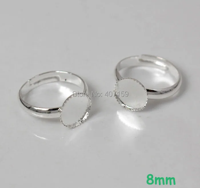 

(60 pieces/lot) Blank Kids Girl Rings 8mm Inner Round Bezel tray Cabochon Bases Children Ring Settings Findings Silver Plated