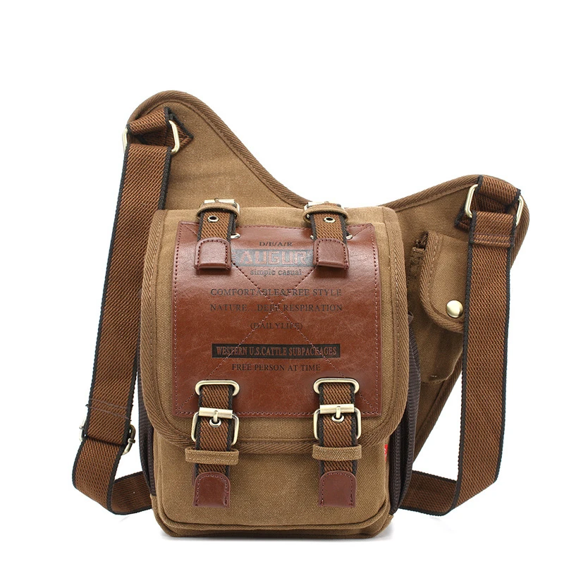 

Multi-functional Canvas Leather Male Shoulder Crossbody Bags Messenger Casual Multi-purpose vintage packag for Men