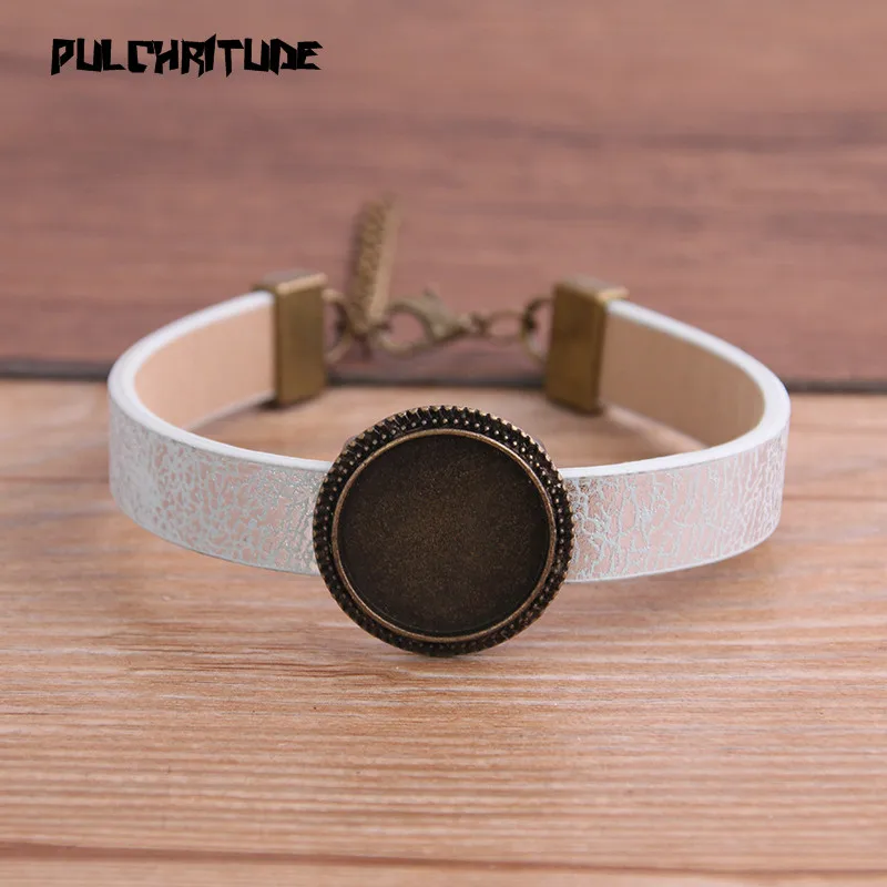 

1pcs 6Color Pattern PU Bracelet Bronze Round Base Setting Cuff Blank Trays Brazel Fit 18mm Glass Cameo Dome Cabochon DIY Jewelry