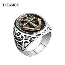 YAKAMOZ New Fashion Signet Ring for Men Women Crown Anchor Carving Silver Color Ring Size 7-10 Finger Jewelry Best Gifts