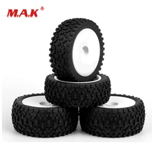 4 Pcs/Set 1:10 Scale Rubber Front & Rear Tires & White Wheel Rims with 12mm Hex fit HSP HPI RC Buggy Off Road Car Model baja 5b macadam rear tires set 95209