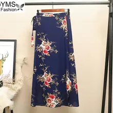 Летние Для женщин Винтаж пляжные юбки Boho Стиль цветок печатных юбка Повседневное Высокая талия Разделение шифоновая юбка