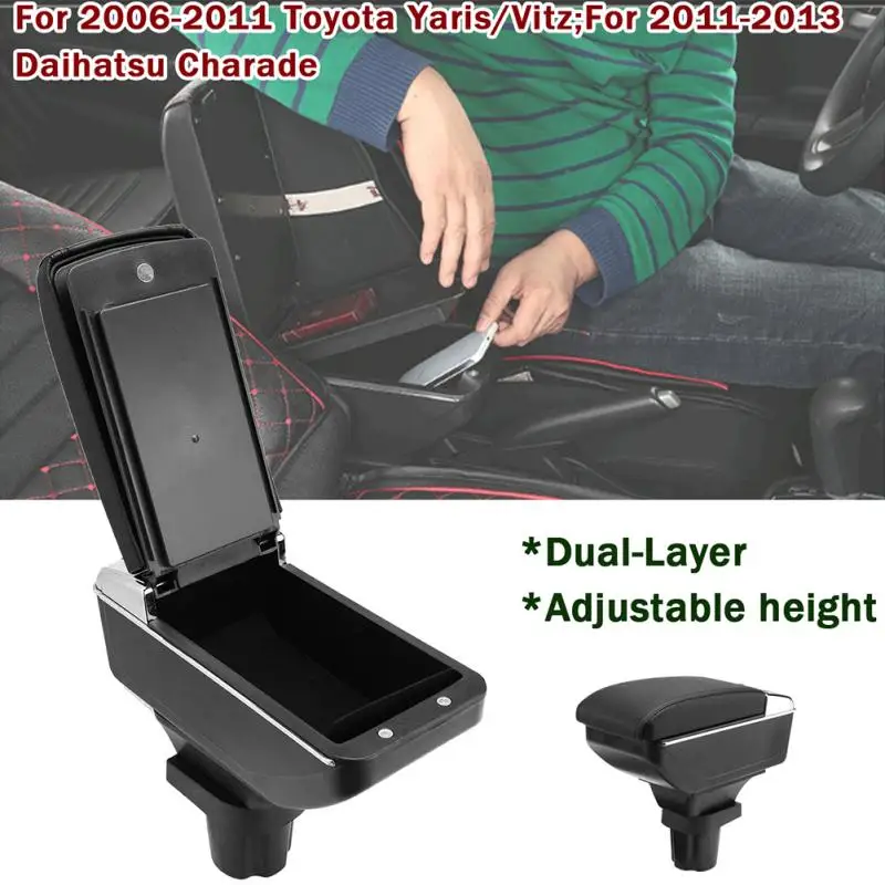 

2018 Hatchback Leather Armrest Box Storage Center Console Adjustable Height For 06-11 Toyota YARIS VITZ