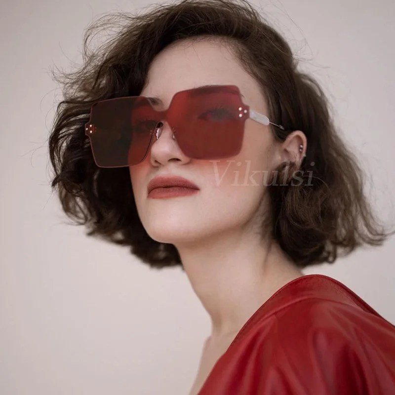 

Oversized Square Luxury Sunglasses Women Flat lens Rimless Sun Glasses Female UV400 Vintage Original Fashion Unisex Men Glasses