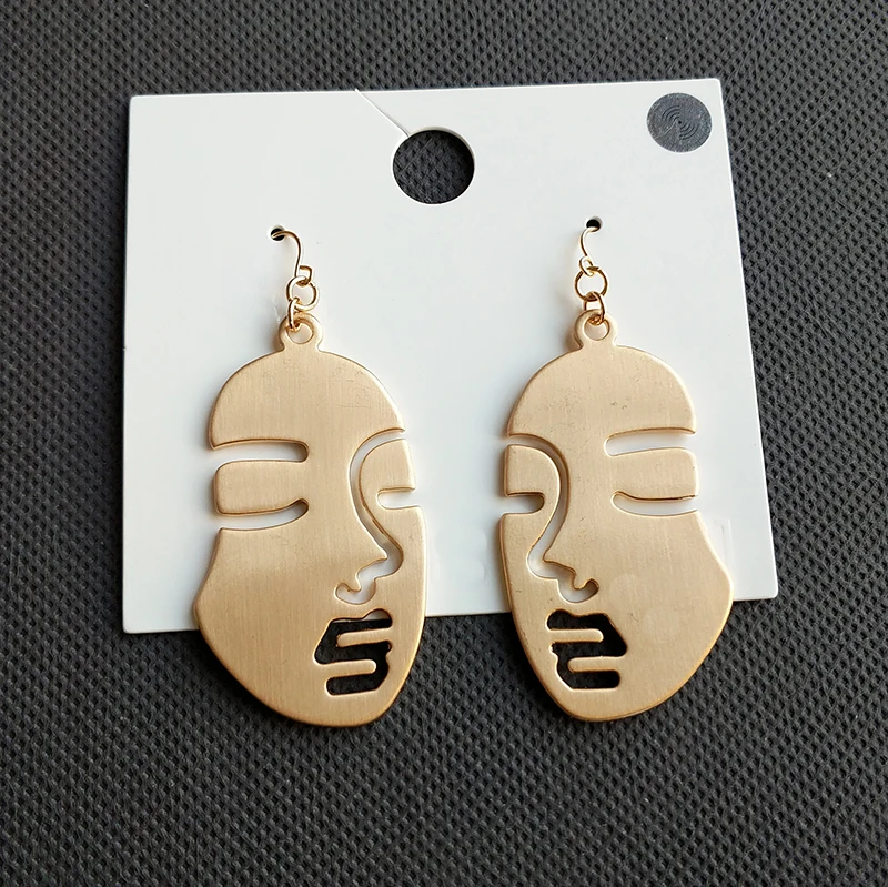 Statement Classic Big Face Earrings Fashion Gold Color Alloy Head Drop Jewelry Accessory for Women High Quality | Украшения и