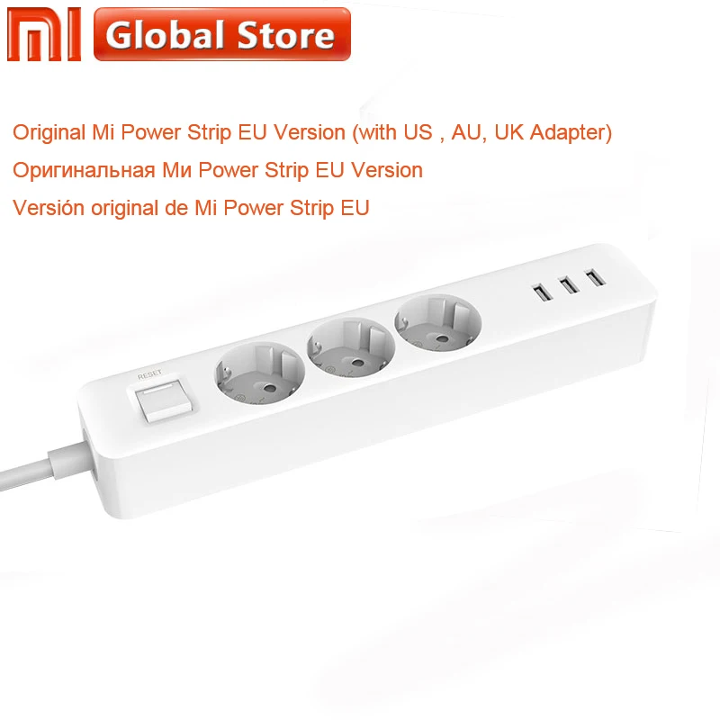 

New arrival Original Xiaomi Mijia Power Socket Strip 3 Sockets 3 USB port Big Plug Extension Patch Board for Home Office Global
