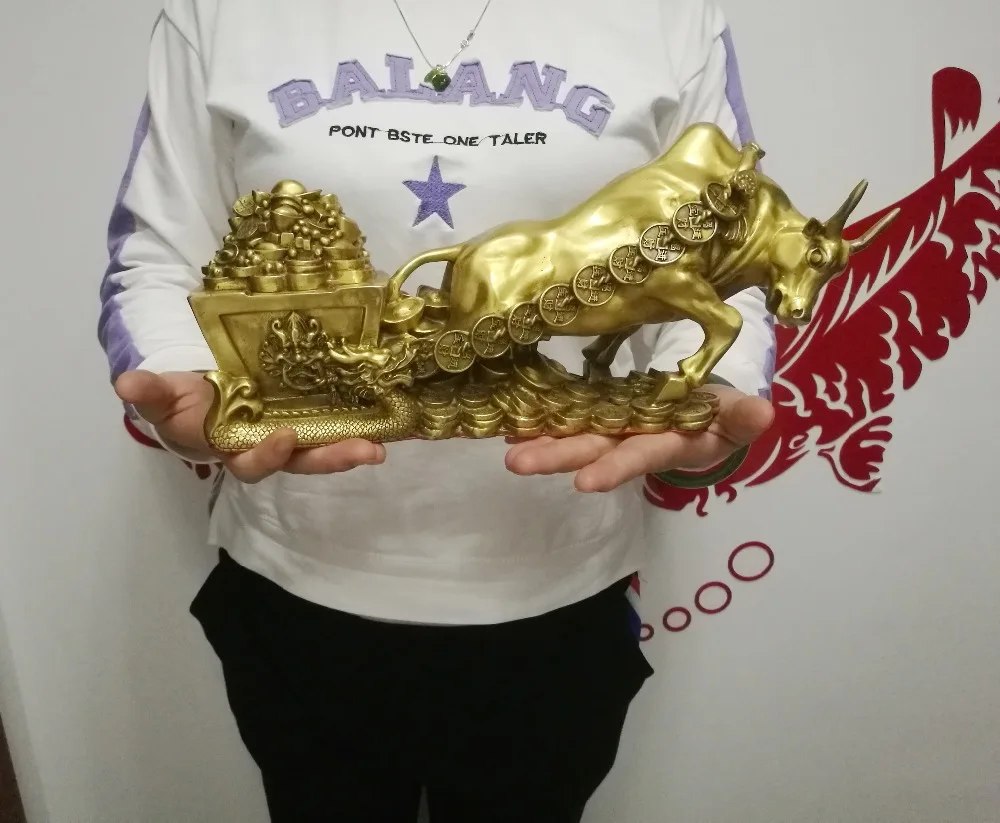 

LARGE -HOME office SHOP Business Money Drawing GOOD LUCK Mascot # Equity Stock market Cattle FENG SHUI Brass statue