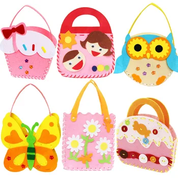 

6pcs Children DIY Sewing Mini Bags Non-woven Cloth Handmade Bag Cartoon Animal Children Handbags Colorful kids Traning Toy gift