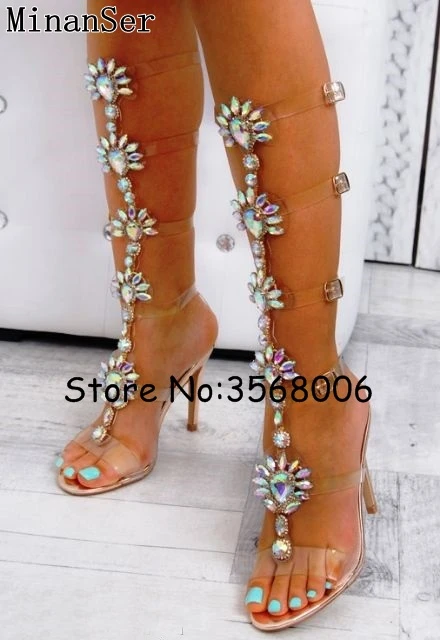 embellished clear gladiator heels
