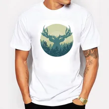 The Summer Men White T Shirts Elk Forest Printed cotton Swag Fantasy fog forest T shirts