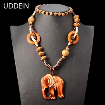 UDDEIN Newest wood chunky chain Elephant design pendant statement necklace women bohemian jewelry vintage maxi long necklace