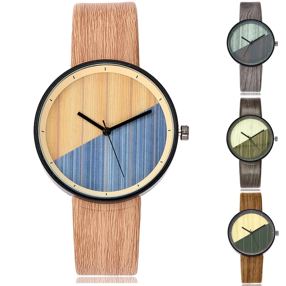 

Women Wood Texture Watch Imitation Wooden Vintage Leather Quartz Watch