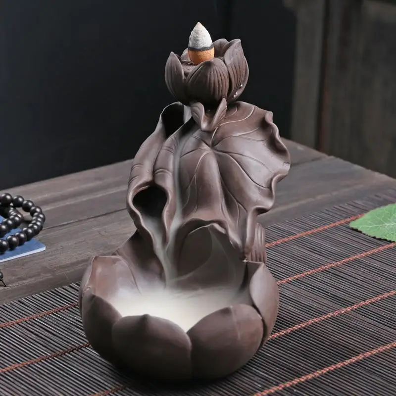 

Lotus Flower Ceranic Censer Backflow Incense Burner Smoke Waterfall Incense Holder Mountain River Handicraft Incense Holder