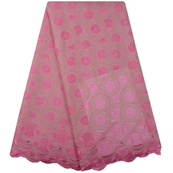 

African Tulle Lace Fabric High Quality Cotton Embroidery Swiss Voile Lace With Stones For Party Dresses