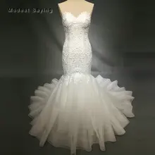 Luxury White Mermaid Embroidery Wedding Dresses 2018 with Sweetheart High Quality Lace Bridal Gowns with Lace Up Custom Made