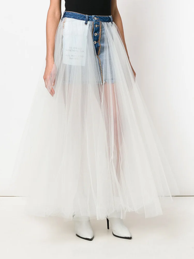 Dress White Negative Fashion Stitching Ins Half 2019 Skirt Super Denim Length Summer Spring Wear New Fire And Mesh Positive Fairy fpfq1Hx6w