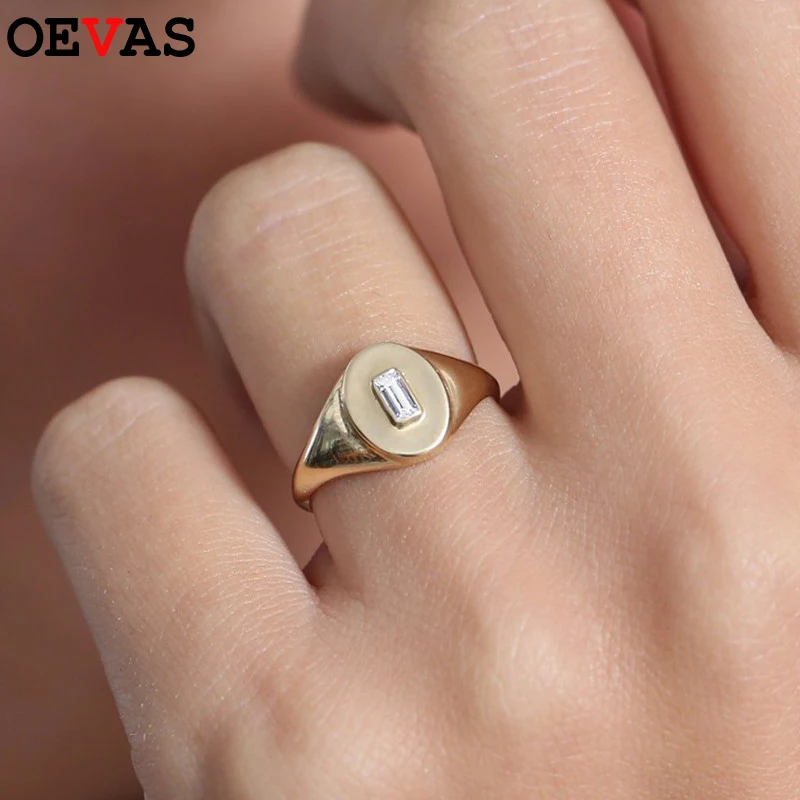 

OEVAS No fading Engagement Ring for women Rose gold/Gold colors bague femme Best Valentine's Day Gift Anniversary Seal rings