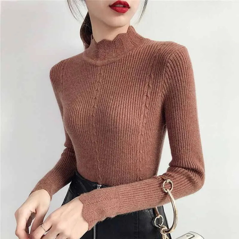 2018 Women Sweater Pullover Basic Rib Knitted Cotton Tops Solid Crew Neck Essential Jumper Long Sleeve Sweaters With Thumb Hole
