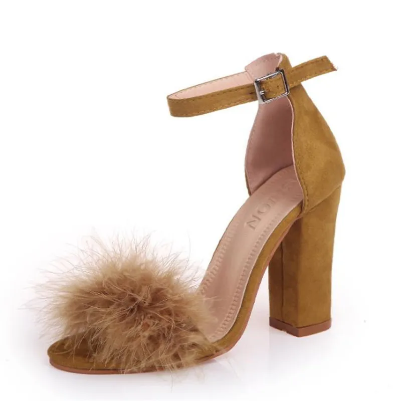 Summer Women Pumps T-stage Fur Buckle Strap Platform Open Toe Dancing High Heel Sandals Sexy Party Wedding Shoes Black mujer s01