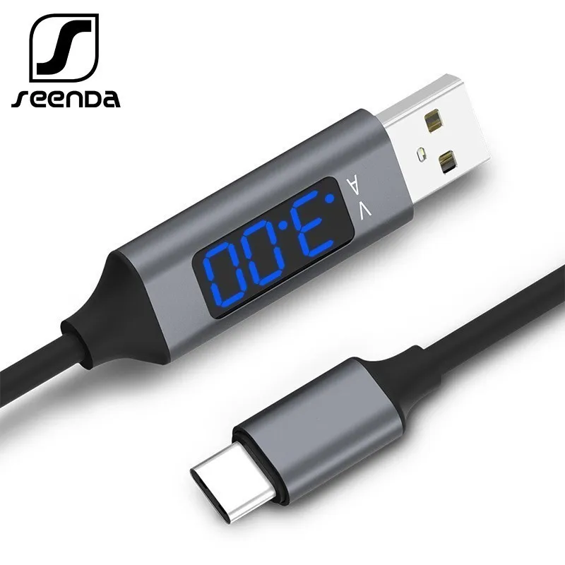 SeenDa usb type-C кабель для телефона для iPhone huawei samsung Быстрая зарядка USB кабель с светодиодный цифровым дисплеем кабель для мобильного телефона 1 м