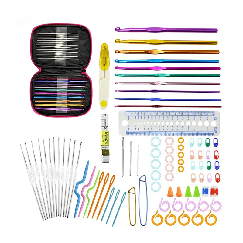

90Pcs/set Crochet Hook Set Yarn Weave Knitting Hooks Needles Scissors Sewing Needles Rulers Sewing Accessories with Case
