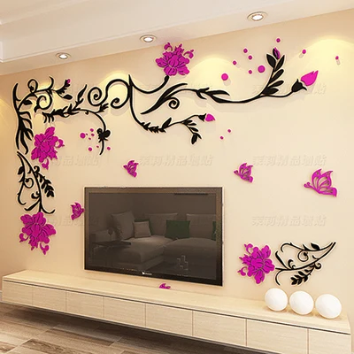 

Large flower vine acrylic 3D three-dimensional wall stickers sofa TV backdrop bedroom wall decal Room Decor