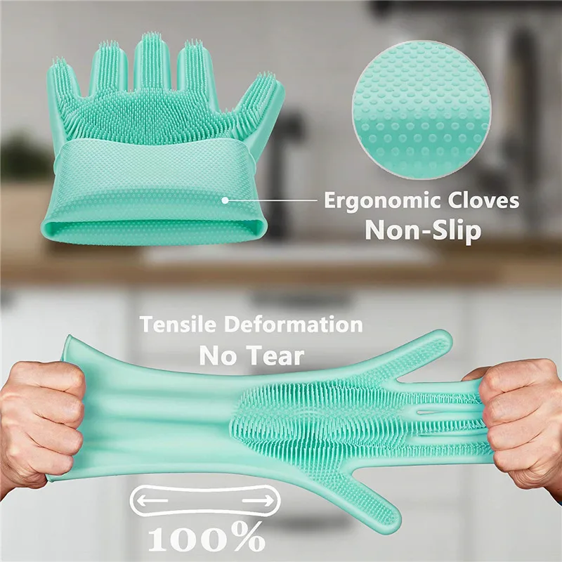 Magic Silicone Scrubber Rubber Cleaning Gloves Kitchen Accessories Dishwashing Scrubbing Gloves Tools for Cleaning Car Pet Brush12