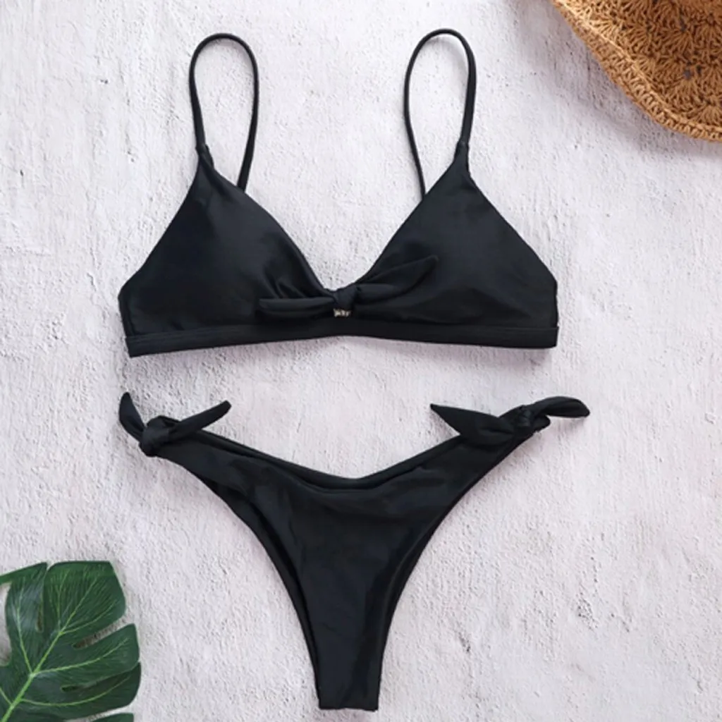 

2019 Mujer Solid Bikini Set Sexy Strap Swimsuit Push Up Padded Swimwear Thong Bathing Suit Plaid Women Bikinis Brazilian Biquini