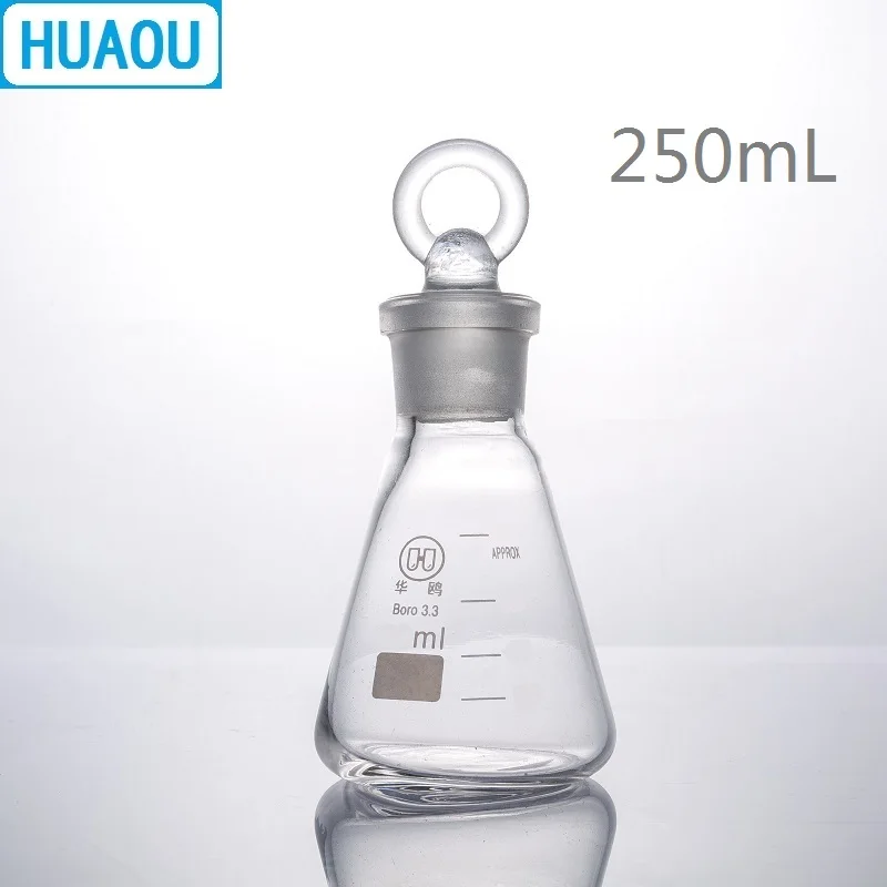 

HUAOU 250mL Conical Flask Borosilicate 3.3 Glass with Ground in Glass Stopper Laboratory Chemistry Equipment