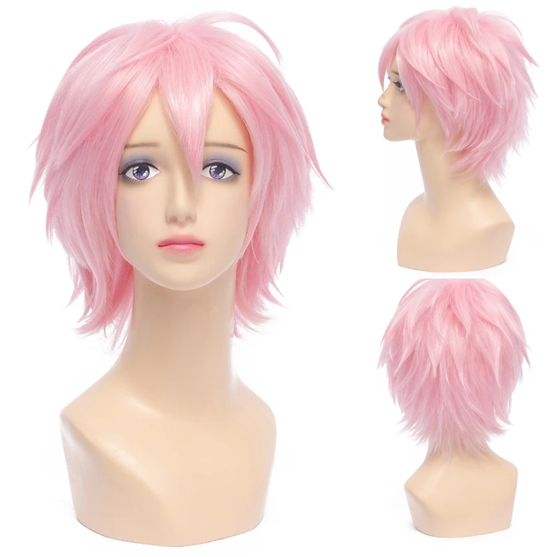 Anime Fairy Tail Natsu Dragneel Cosplay Wig Pink Short Spiky Wigs Cheap