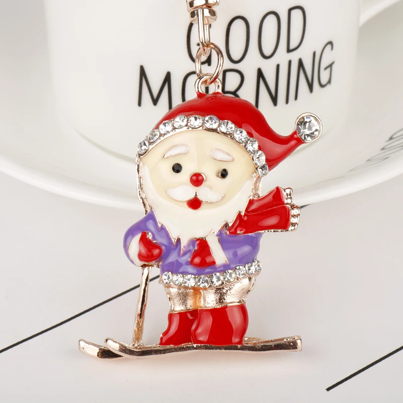 

Funny Gled Snowman Key Chain New Year Crystal Christmas Snowman White beard Santa Bag Purse Keychain Give Our Friend Best Wish