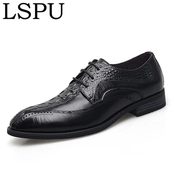 

2020 Alligator Print Genuine Leather Men Shoes Lace Up Breathable Casual Dress Shoes Fashion Formal Men Leather Shoes Size 38-44
