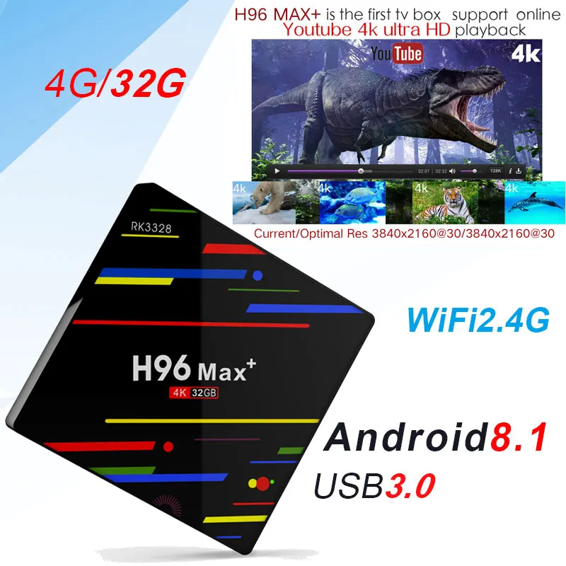 

H96 MAX+ RK3328 Android 8.1 TV Box 4GB RAM 32GB ROM 4K WiFi H96 max plus Set Top Box H.265 USB 3.0 Media Player pk H96 max