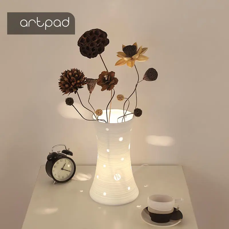 

Artpad Nordic Art Design Dried Flower Ceramic Vase Lamps AC110V-220V Wedding Decoration LED Desktop Lamp for Bedroom Lighting