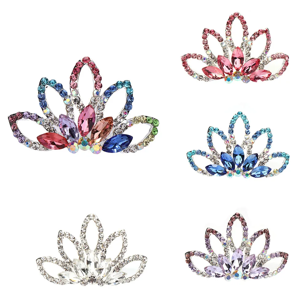 Модные женские милые цветочные хрустальные корона принцессы из страз волосы гребешок диадема для заколки для девочек шпилька аксессуары для волос