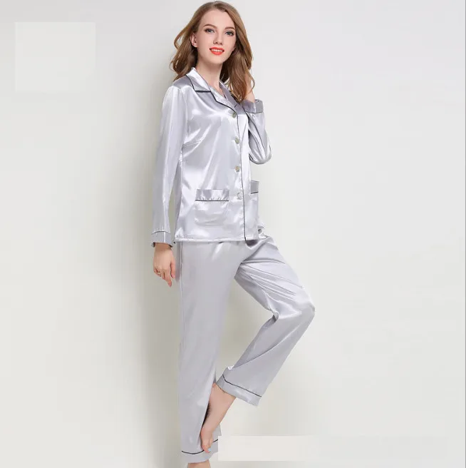 Атласная Шелковая пижама комплект короткий рукав на пуговицах Pj корейский комплект Пижама для сна домашней одежды из двух частей Pj Наборы ouc413