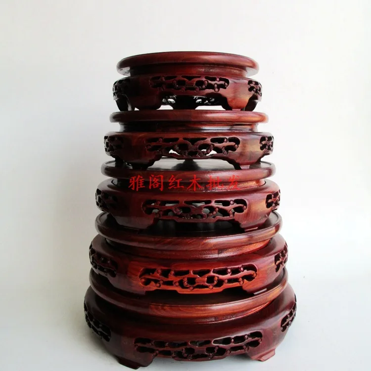 

Factory direct red sandalwood round base porcelain pedestal mahogany wood base wholesale bonsai