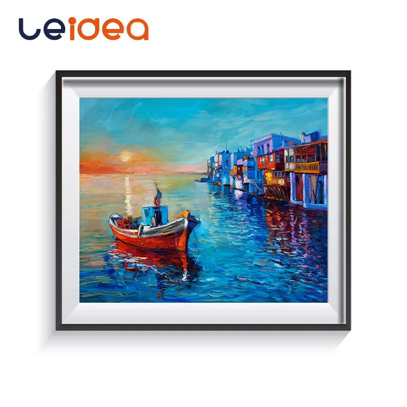 

Paint By Number Boat Multilayer Propylene Pigment Stacking Canvas Painting Kits Seascape Landscape With Kits Package