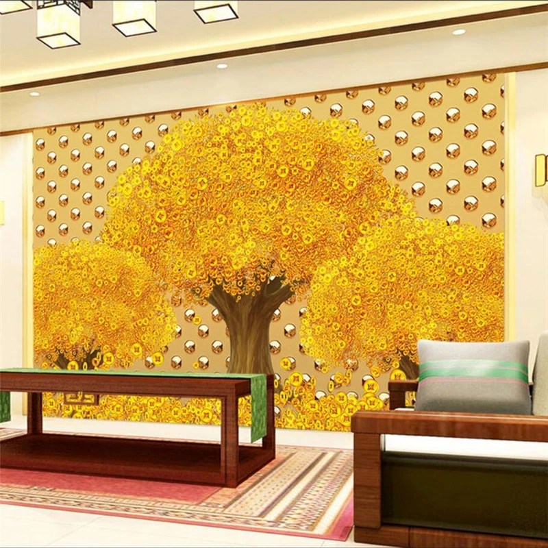 

beibehang papel de parede papier peint Custom wallpaper 3D Stereo Metal Frescoes Make Money Tree TV Walls photo wallpaper