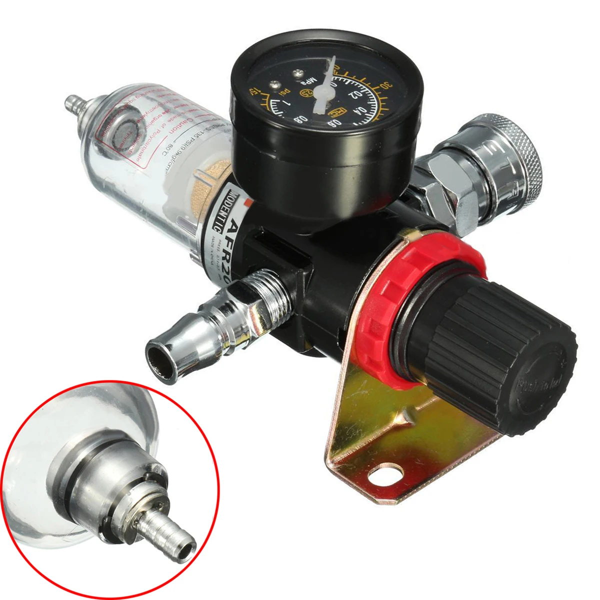 1/4" AFR2000 Air Compressor Oil Water Filter Regulator Pressure Gauge Moisture Trap with Fittings Mayitr