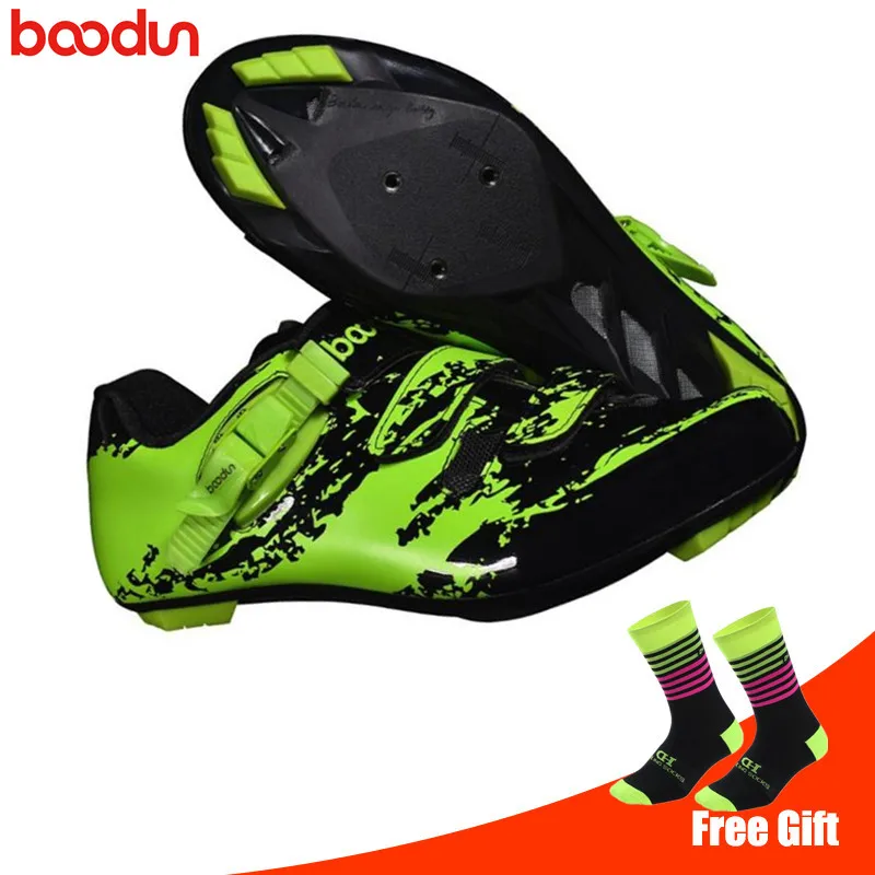 BOODUN/Обувь для велоспорта; Мужская обувь для езды на велосипеде; комплект с педалью; нескользящая велосипедная обувь; Мужская Спортивная обувь для езды на велосипеде; Sapatos de ciclismo - Цвет: add socks