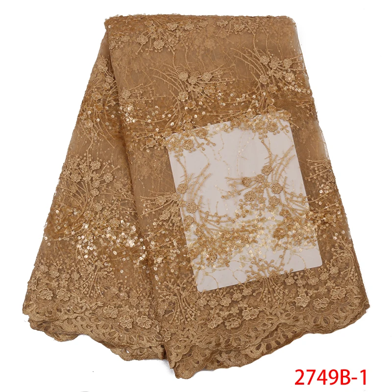 

Luxury Gold Sequins Lace Fabric New Arrivals African French Tulle Mesh Fabrics Nigerian Net Lace for Bridal Material APW2749B