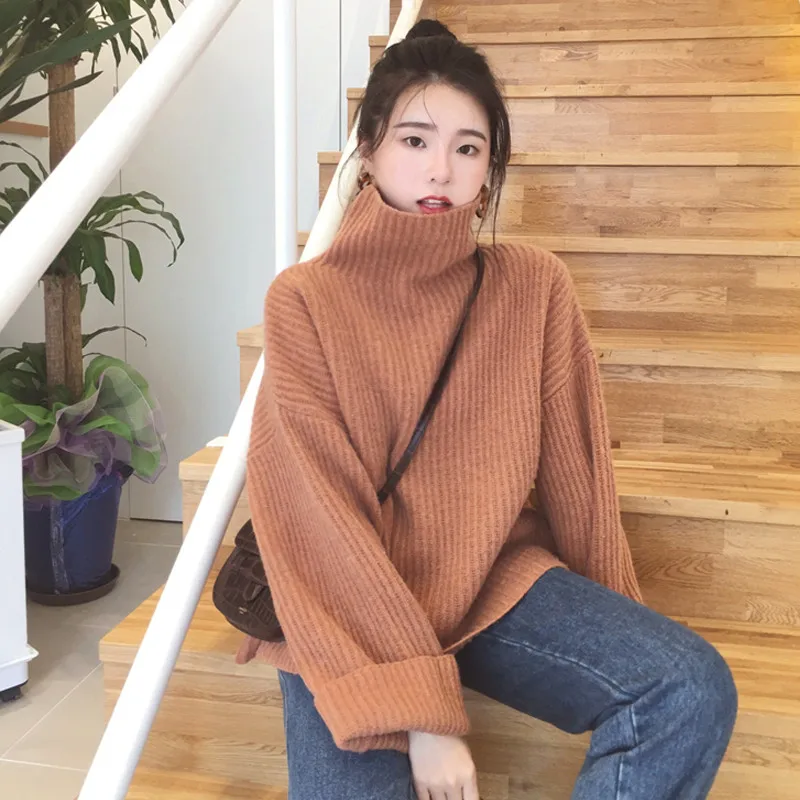 

Autumn Winter Cashmere Sweater Women Knitted Pullovers High Neck Wool Sweaters Tops Female Full Sleeve Turtleneck Sweaters