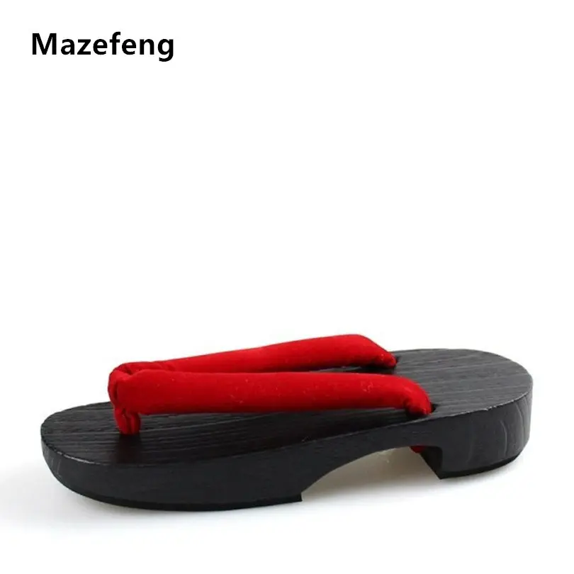 

2017 Summer Flip Flops Women Sandals designer Japanese Geta wooden Sandals Clogs shoes woman Cosplay Geta Flats sandalias